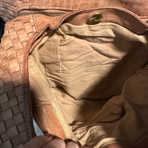 Leather Woven Tan Hobo Bag, NWT - Picture 4 of 6